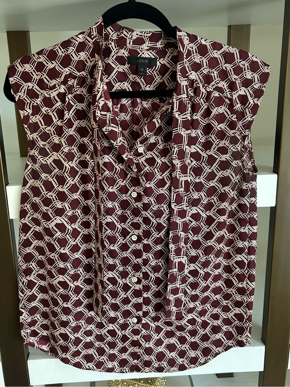 J. Crew Sleeveless Tie Neck Button Up Silk Top